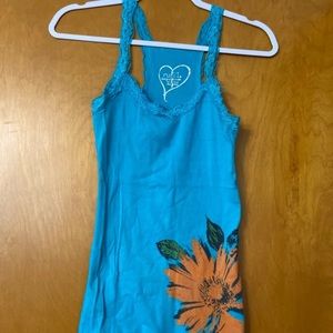 Rue21 blue tank top orange flower tropical women